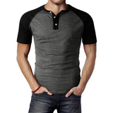 Men's Henley Collar Colorblock Raglan Short Sleeve T-Shirt 77409622Y