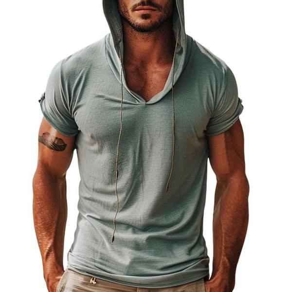 Men's Solid Color Breathable Hooded Short Sleeve T-Shirt 52935661Y