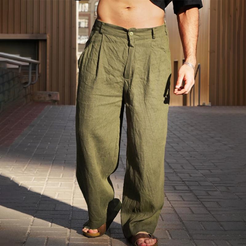 Pantalones casuales rectos de lino lisos y sueltos para hombre 25114897Z