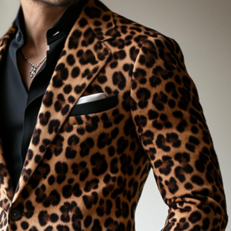 Men's Vintage Casual Leopard Print Single Breasted Blazer 44079175TO