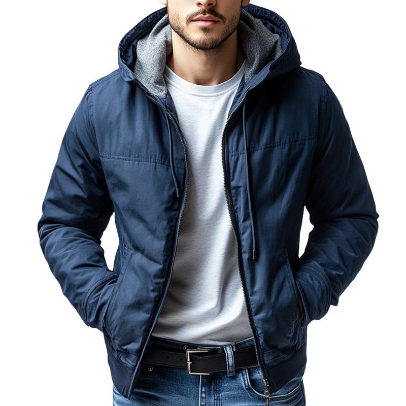 Men's Vintage Casual Solid Color Outdoor Hooded Zip-Up Jacket 82699921TO