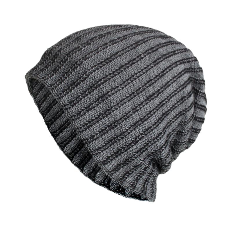 Men's Retro Two-tone Vertical Stripes Cable Flannel Lining Warm Knitted Hat 91885808Y