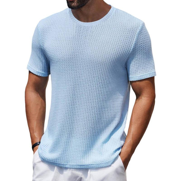 Men's Casual Round Neck Waffle Slim Fit Short Sleeve T-shirt 25410791M