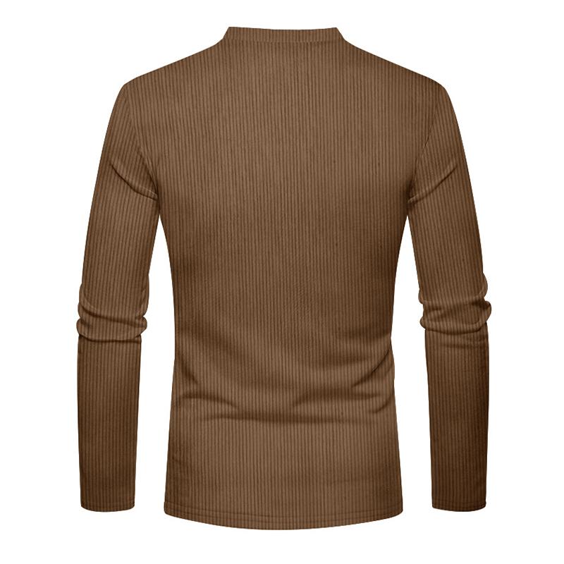 Men's Solid Color Corduroy Henley Collar Breast Pocket Long Sleeve Casual T-Shirt 55593369Z