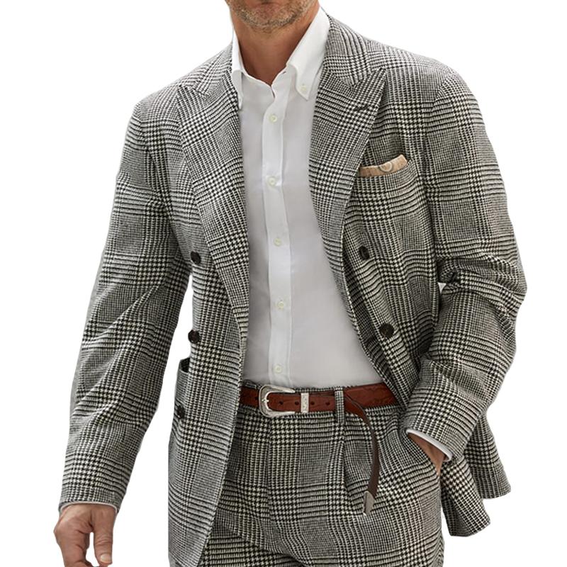 Herren-Blazer mit Vintage-Revers und Karomuster und Fischgrätenmuster 09986735R