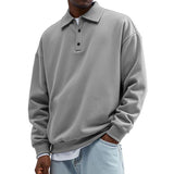 Men's Solid Color Loose Lapel Long Sleeve Casual Sweatshirt 76238792Z