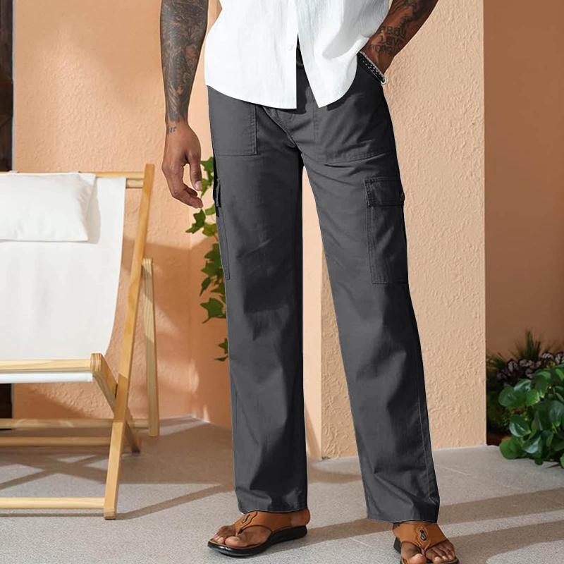 Men's Solid Color Drawstring Loose Multi-Pocket Pants 83573958Y