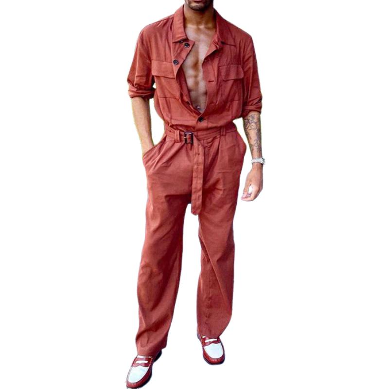 Men's Classic Fashion Multi-Pocket Linen Jumpsuit 98496796K