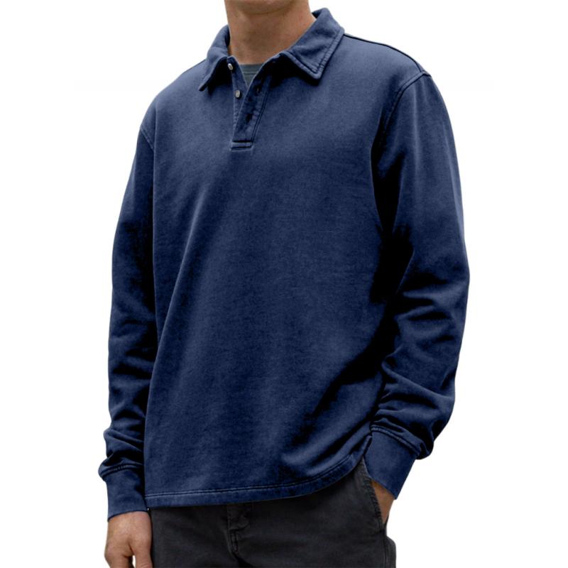 Men's Casual Solid Color Lapel Loose Long Sleeve Polo Shirt 90976111M