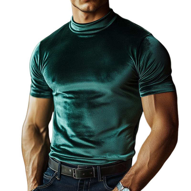 Men's Retro Casual Velvet High Neck Short Sleeve T-Shirt 56861445TO