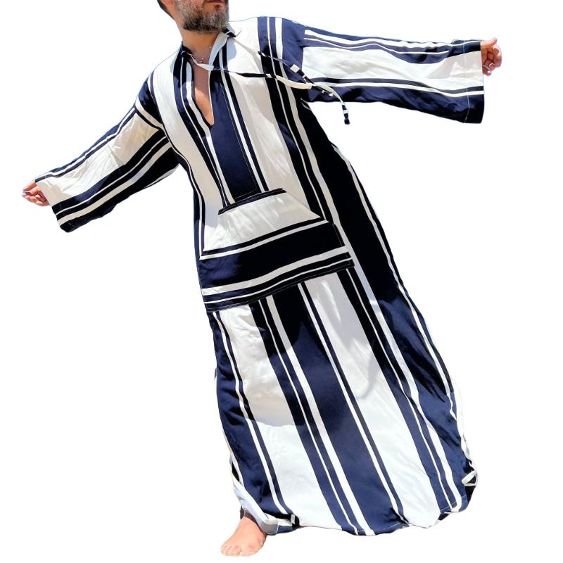 Men's Vintage Casual Striped Sexy Greek Robe 06457867TO