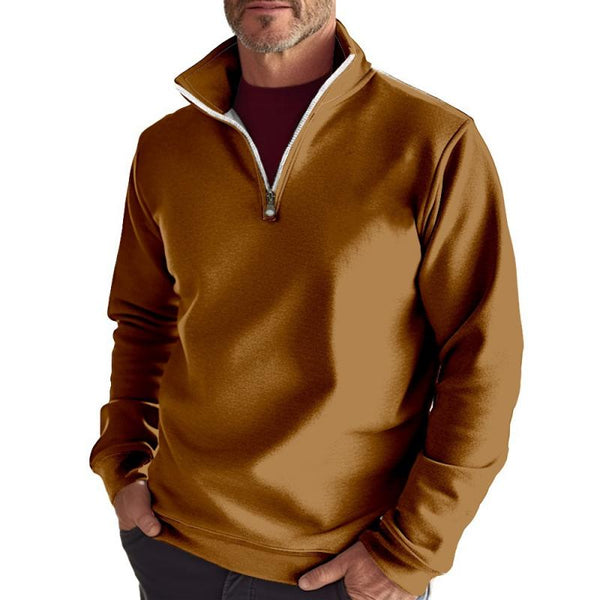 Men's Casual Solid Color Stand Collar Zipper Loose Sweatshirt 35478776Z