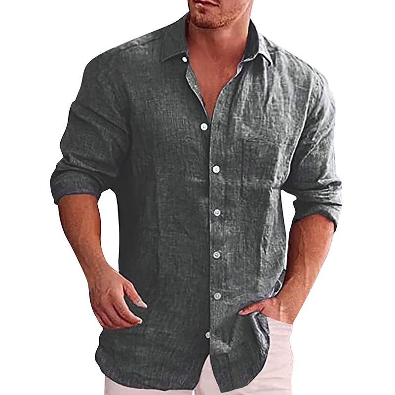 Camisa informal de lino de manga larga con solapa lisa y botonadura sencilla para hombre 16898700Z