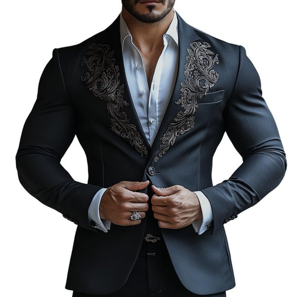 Men's Vintage Elegant Embroidery Lapel Slim Business Casual Blazer 30984758Z