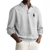 Men's Solid Color Loose Lapel Long Sleeve Polo Shirt 47320003Z