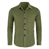 Men's Solid Corduroy Lapel Long Sleeve Shirt 72107561Z