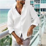 Men's Casual Solid Color Lapel Long Sleeve Shirt 56594338Y