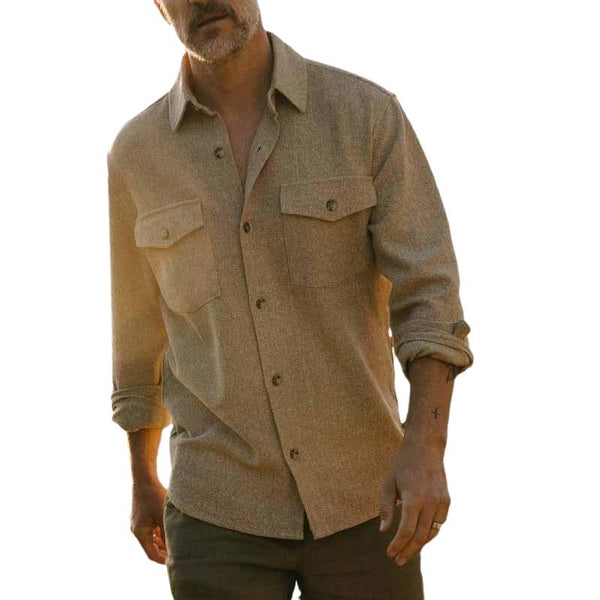 Men's Vintage Lapel Flap Pocket Long Sleeve Cargo Shirt 20998334M