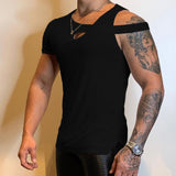 Men's Fashion Personality Irregular Solid Short Sleeve T-shirt 84675050Z
