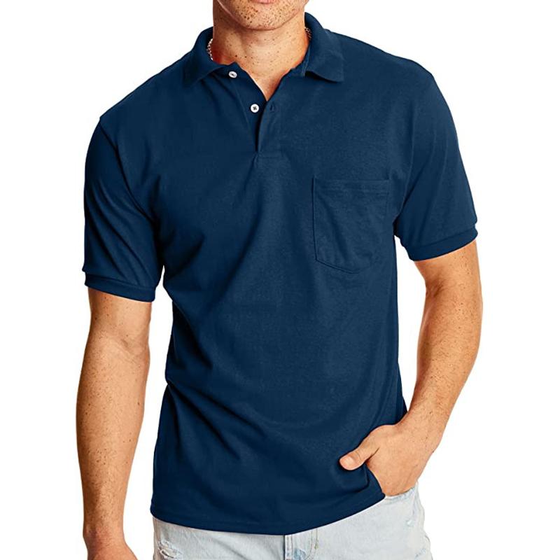 Men's Solid Lapel Breast Pocket Short Sleeve Polo Shirt 02068496Z