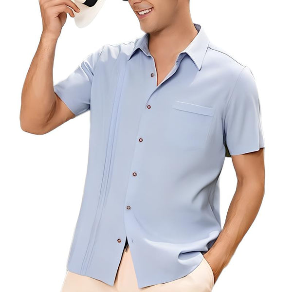 Men's Solid Color Chest Pocket Short Sleeve Shirt 88313177Y