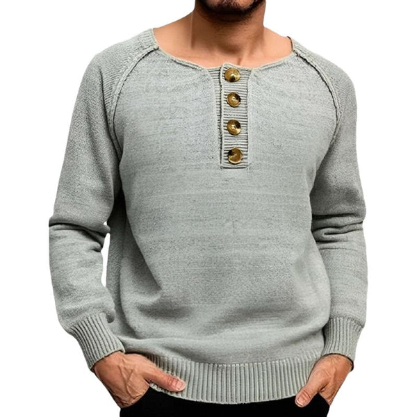 Men's Casual Button Henley Collar Loose Knit Pullover Sweater 43944208M