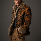 Men's Leopard Print Lapel Insulated Jacket 81335776F