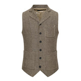 Men's Herringbone Lapel Single-breasted Multi-pocket Vest 93169224Z