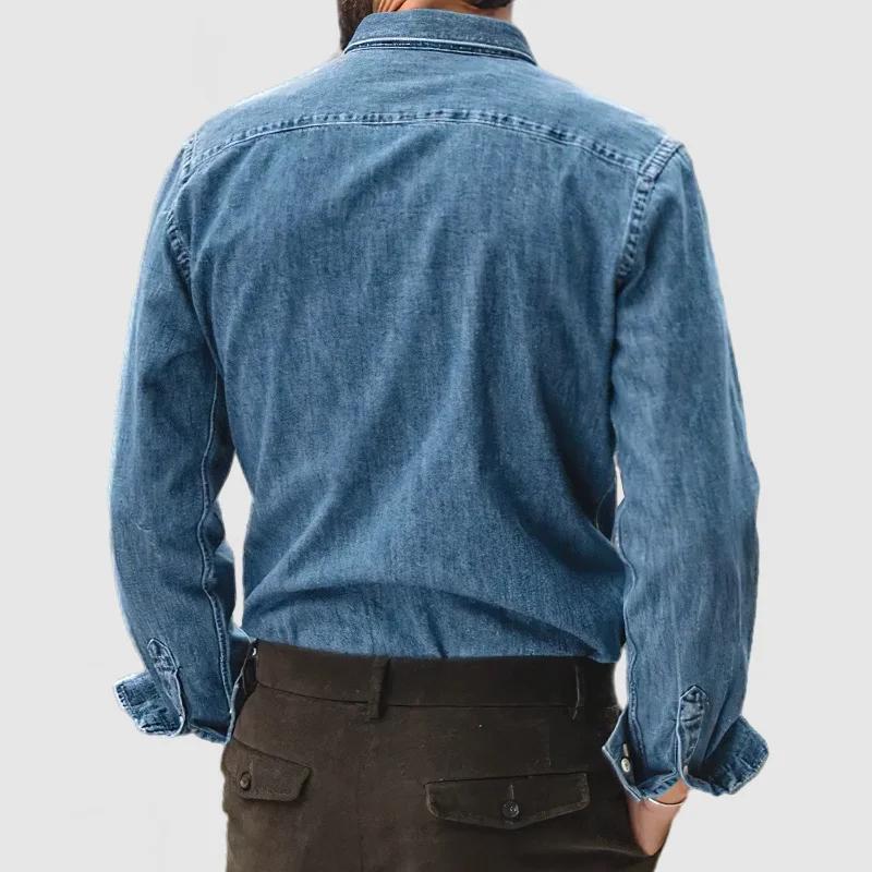 Men's Denim Lapel Breast Pocket Long Sleeve Casual Shirt 50101489Z