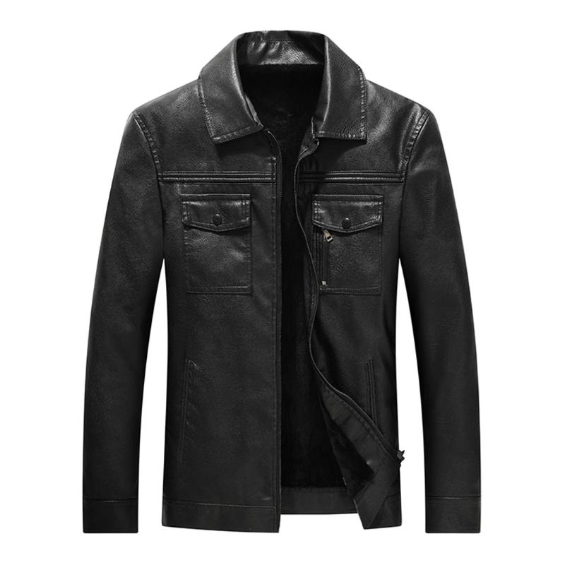 Men's Solid Lapel Zipper Leather Jacket 67470337X