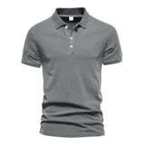 Men's Casual Solid Color Cotton Blended Lapel Short Sleeve Polo Shirt 54465759M