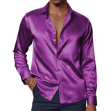 Men's Casual Solid Color Satin Lapel Long Sleeve Shirt 51577471Y