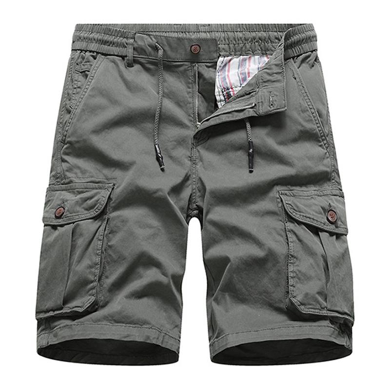 Men's Solid Color Multi-pocket Elastic Waist Cargo Shorts 30483706Z