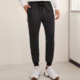 Men's Striped Stitching Elastic Waist Sports Casual Trousers 99332603Z