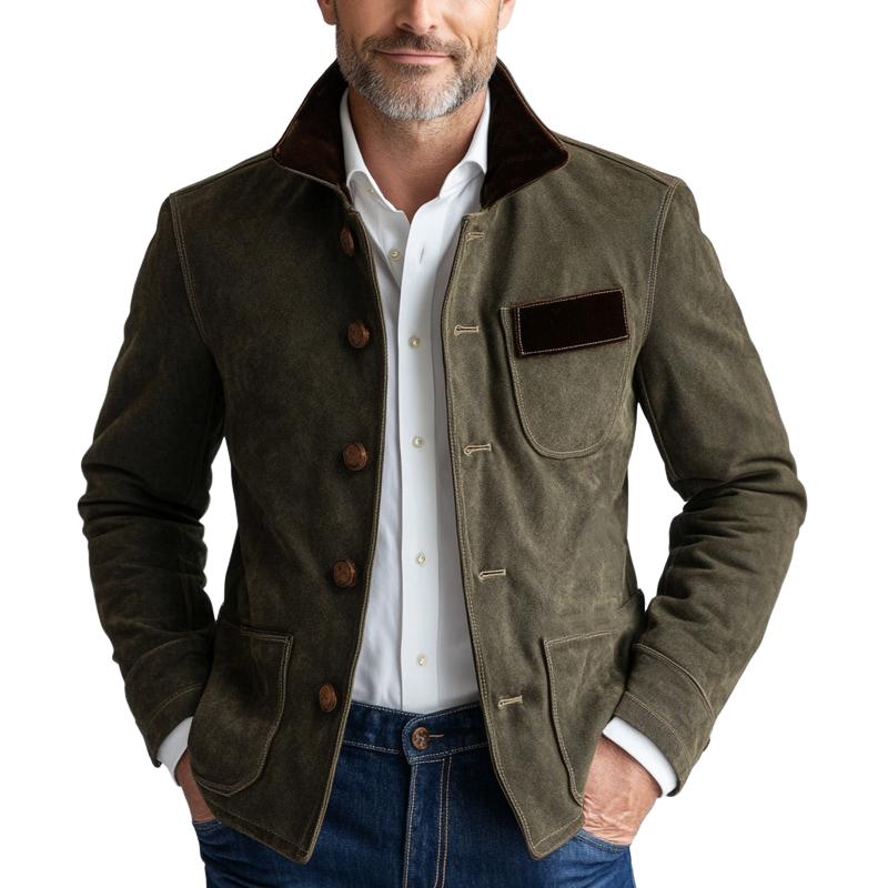 Men's Vintage Suede Patch Collar Button-down Jacket 59189752U