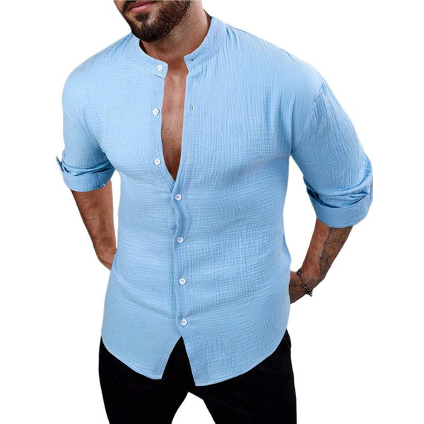 Men's Casual Solid Color Stand Collar Long Sleeve Shirt 01735835Y