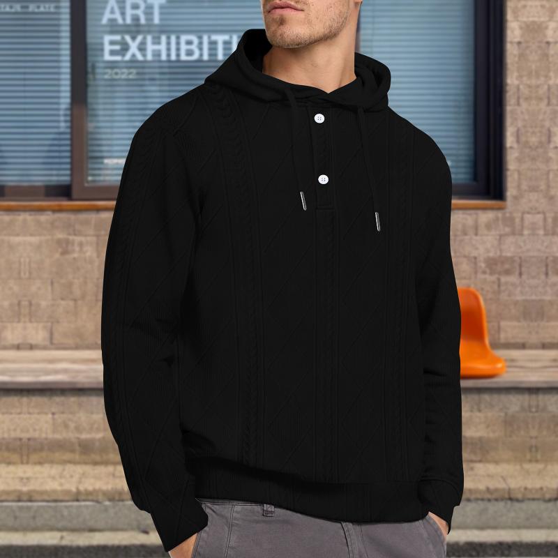 Men's Solid Textured Long Sleeve Casual Hoodie 23758702Z