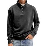 Men's Casual Solid Color Button Stand Collar Pullover Loose Sweatshirt 24842988M