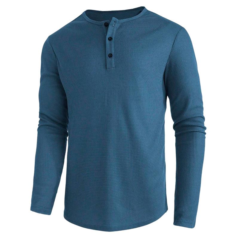 Men's Casual Henley Neck Waffle Long Sleeve T-Shirt 08628831F