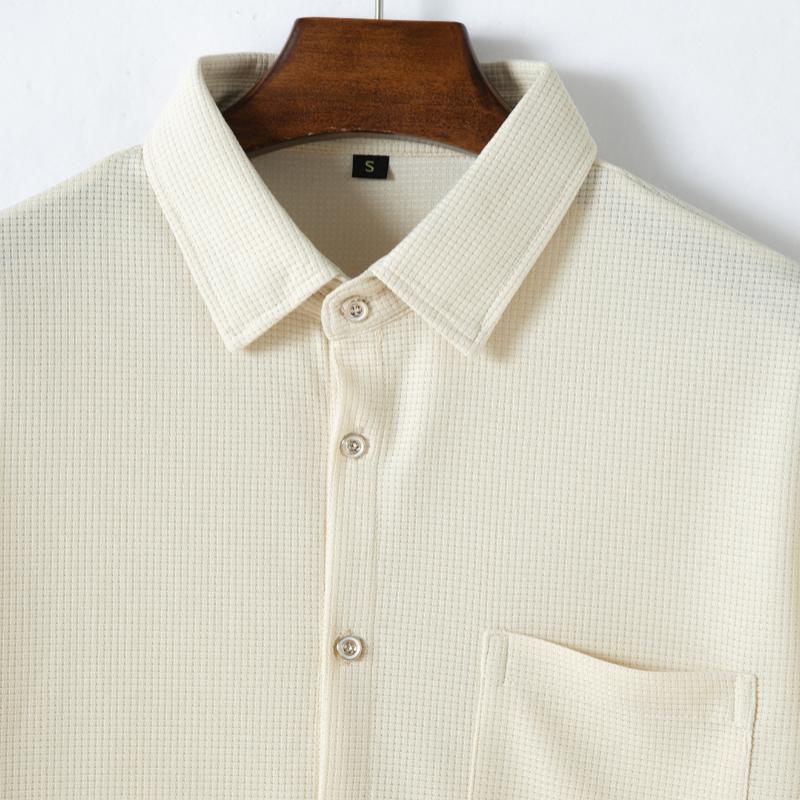 Men's Waffle Solid Chest Pocket Short Sleeve Shirt 48198522Y