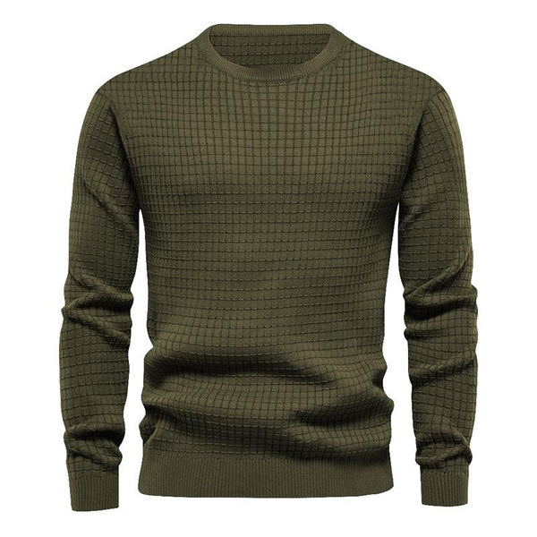 Men's Solid Thin Knit Small Squares Loose Round Neck Long Sleeves Casual T-shirt 71236822Z