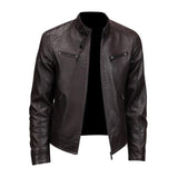 Men's Vintage Stand Collar Zipper Slim Fit Motorcycle Leather Jacket 29536672M