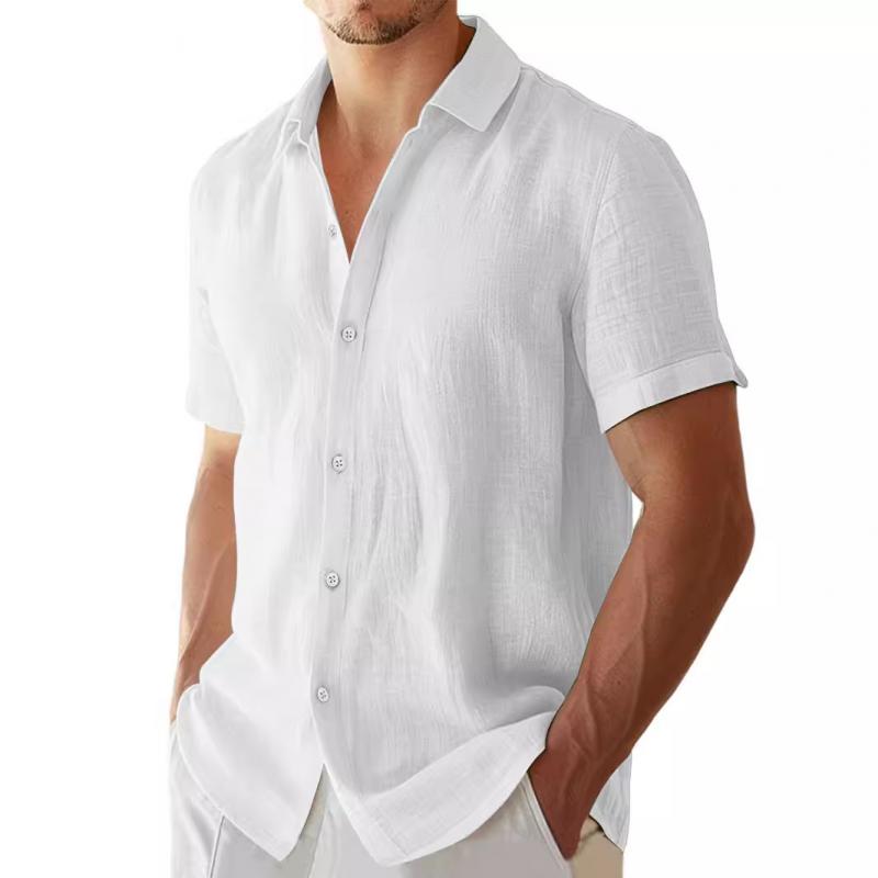 Men's Casual Solid Color Lapel Short Sleeve Shirt 59504162Y