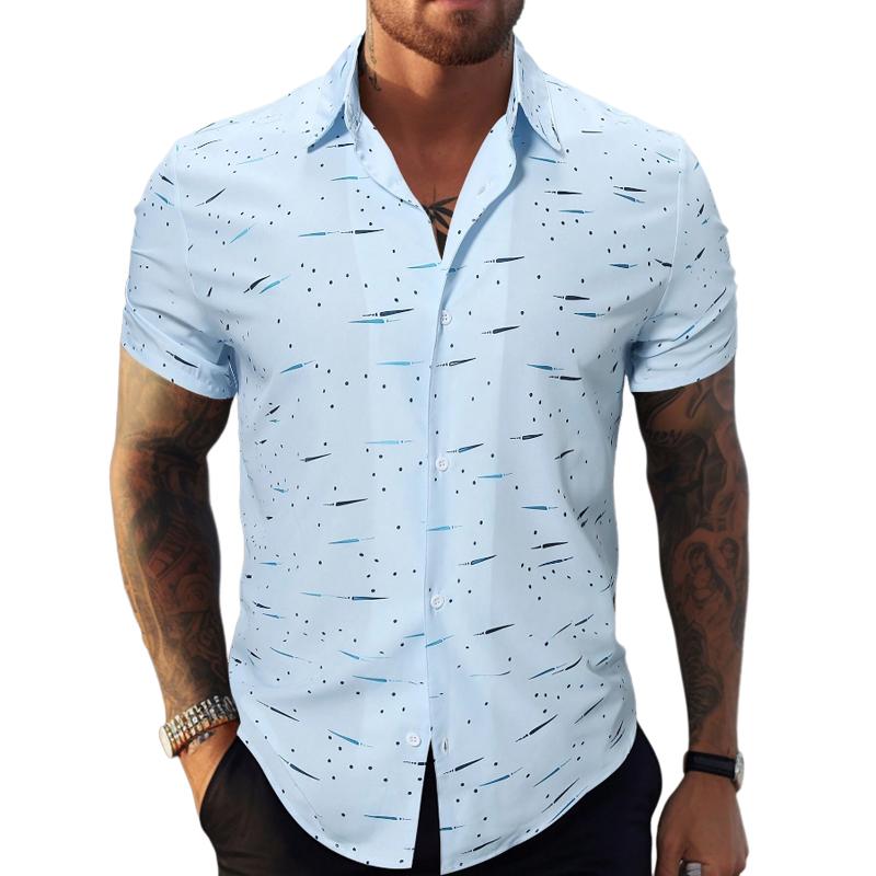 Men's Printed Lapel Short Sleeve Beach Shirt 19116935Z