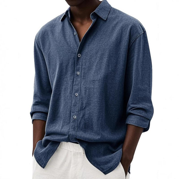 Men's Casual Solid Color Lapel Loose Long-sleeved Shirt 26047947M