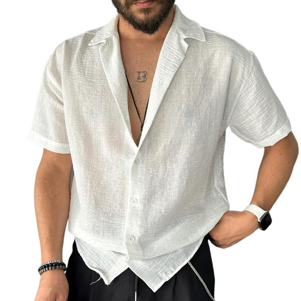 Men's Cotton and Linen Short-sleeved Casual Shirts 82235932X