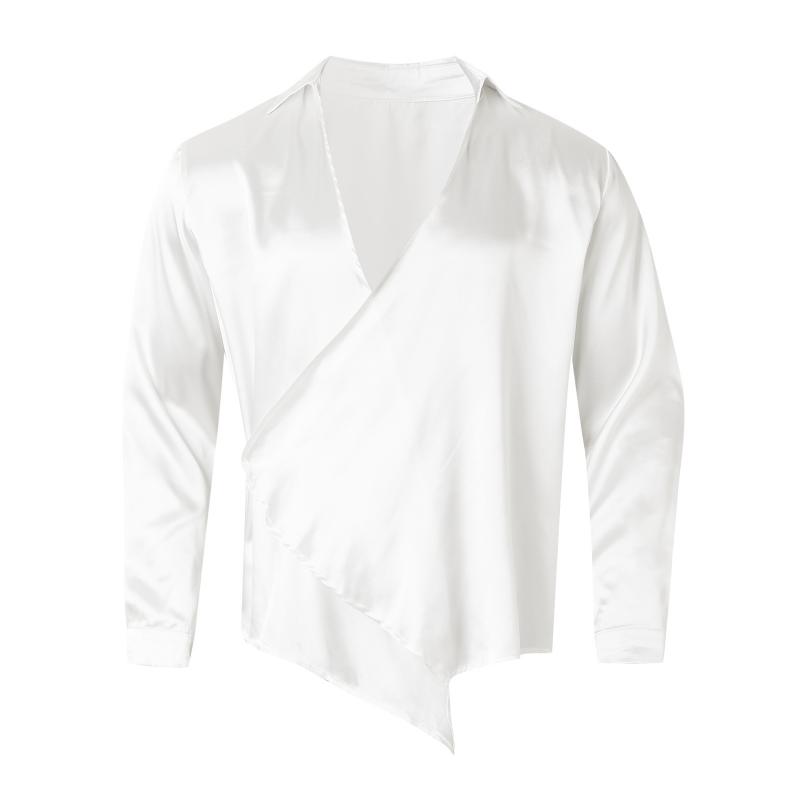 Men's Sexy Drape Pleated Irregular Placket Loose Long-sleeved Shirt 91521635M