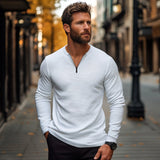 Men's Casual Waffle Zipper Collar Slim Fit Long Sleeve T-Shirt 21465785M