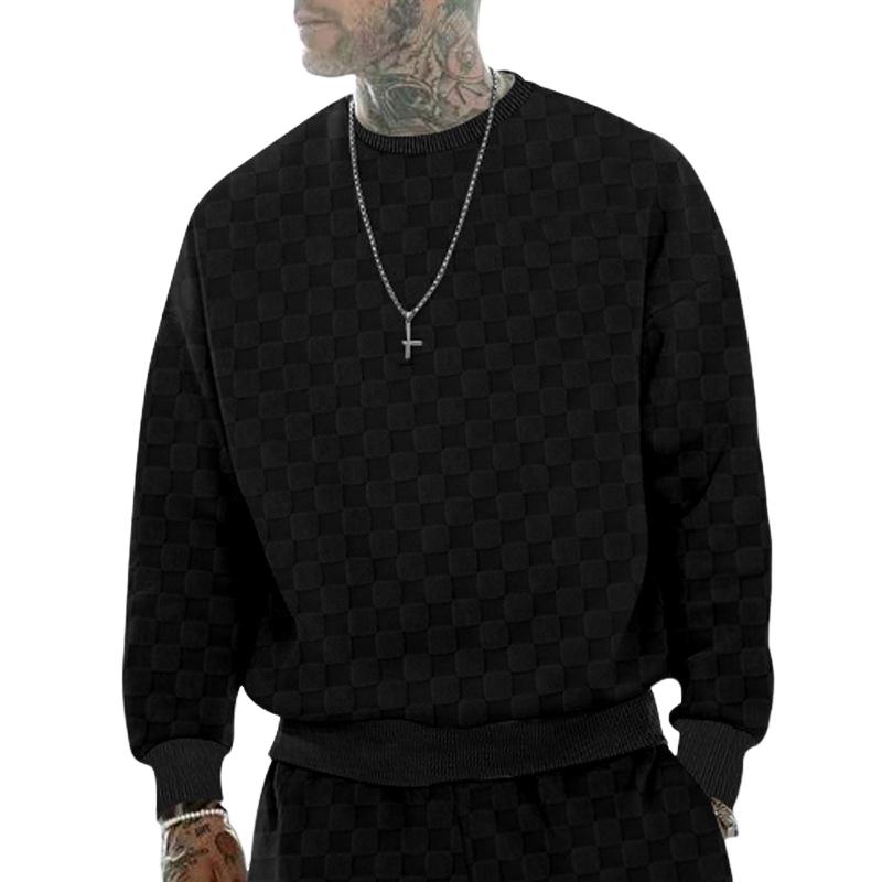 Men's Checkerboard Crew Neck Knitted Long Sleeve Sweatshirt 63722965X