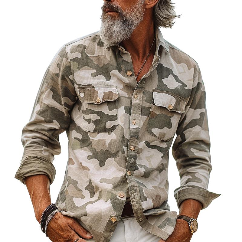 Chemise cargo à revers camouflage avec poche poitrine pour homme 72098909Z